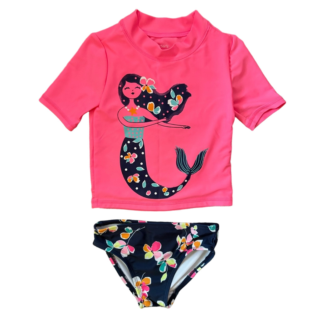 Carter’s Mermaid Rash Guard Swim Set 3T Pink Navy 2 Piece Swimsuit